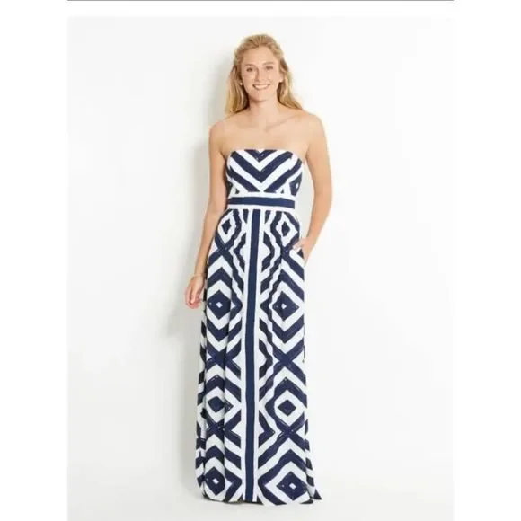 Vineyard Vines Strapless Maxi Dress Resort Cruise Diamond print Cocktail - Picture 2 of 11